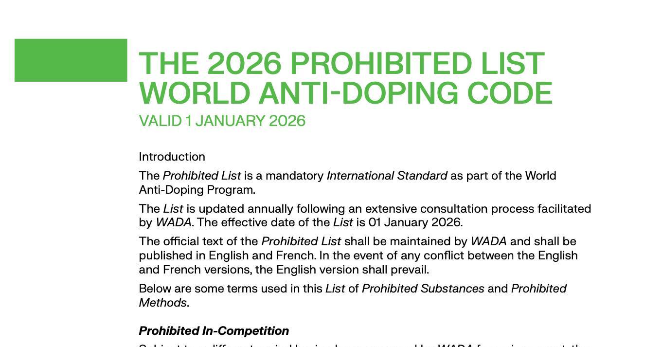 AMOCAD divulga lista de substâncias proibidas para 2026